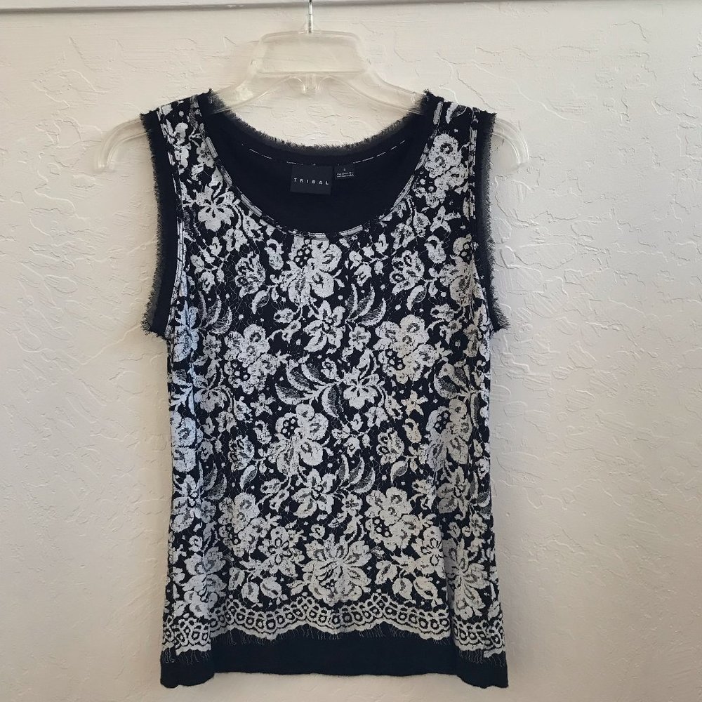 Tribal, black and white dress top.  Size small